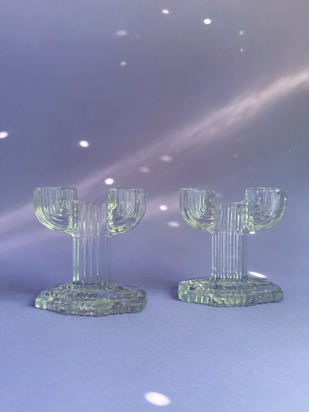 Vintage Anchor Hocking Glass Double Candlestick Holders Art Deco